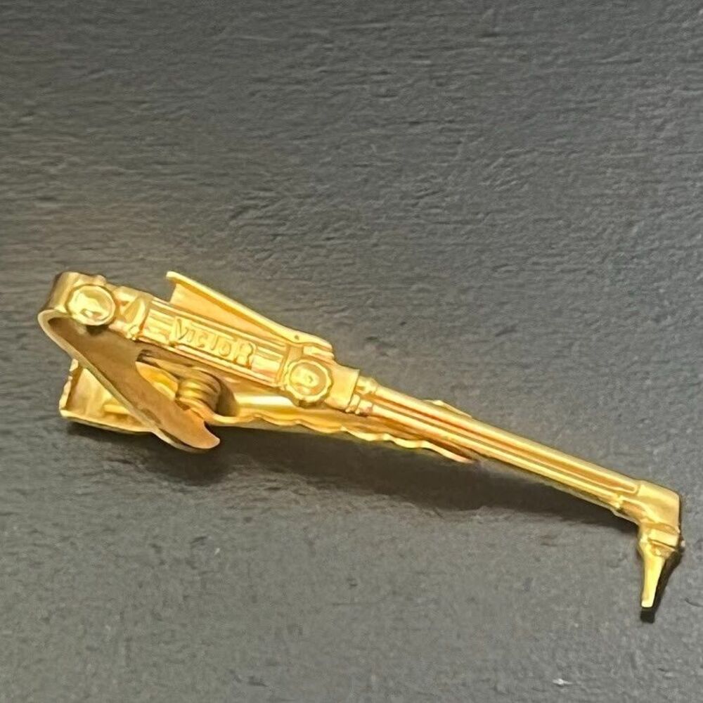 Vintage Gold Tone Victor Cutting Torch Tie Clip Working Man